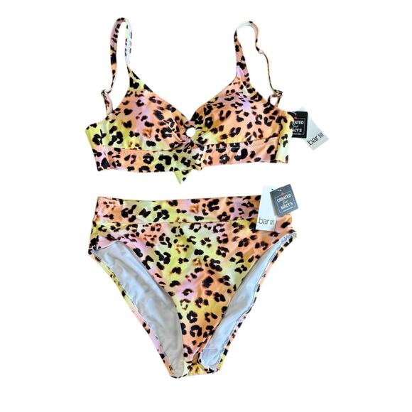 NWT! Bar III Leopard Print Banded Ring Top & High-Rise Bikini Bottom - Size M - Picture 3 of 8